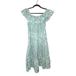 Madison Gray Green Floral Tiered On or Off Shoulder Midi Dress